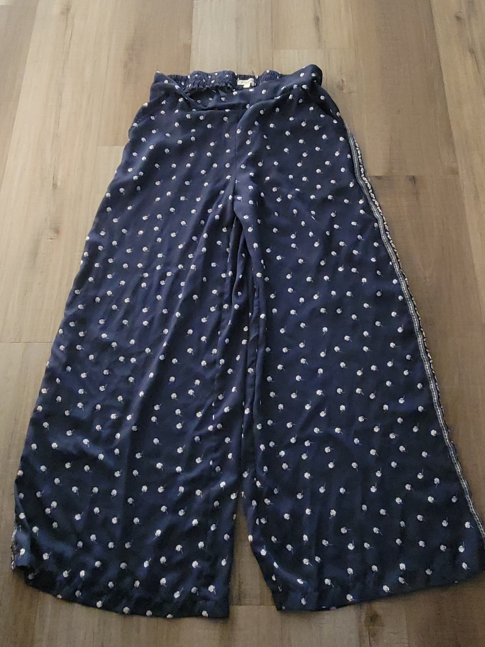 Navy Polka Dot Wide-Leg Pants